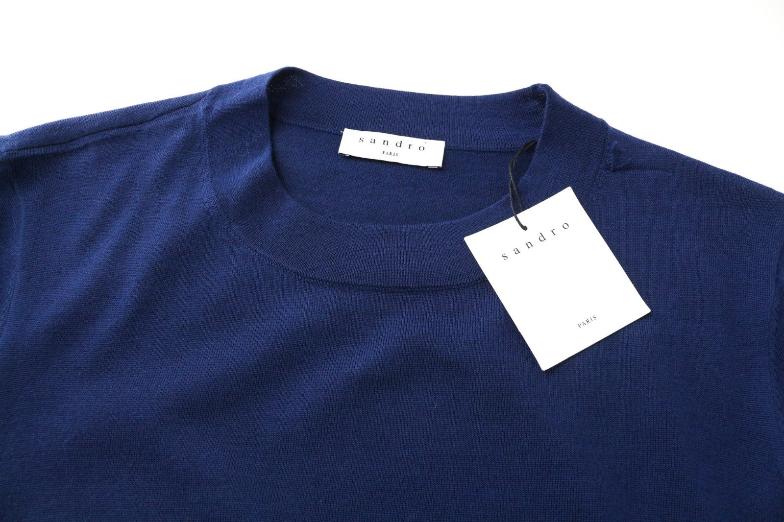SANDRO Men Jumper XS Nay Blue Slim Sweater Crew Neck Tight-Knitted Pure Wool
