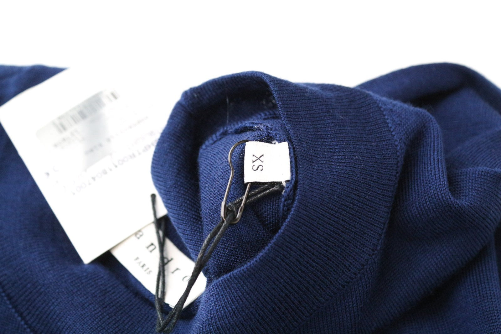 SANDRO Men Jumper XS Nay Blue Slim Sweater Crew Neck Tight-Knitted Pure Wool