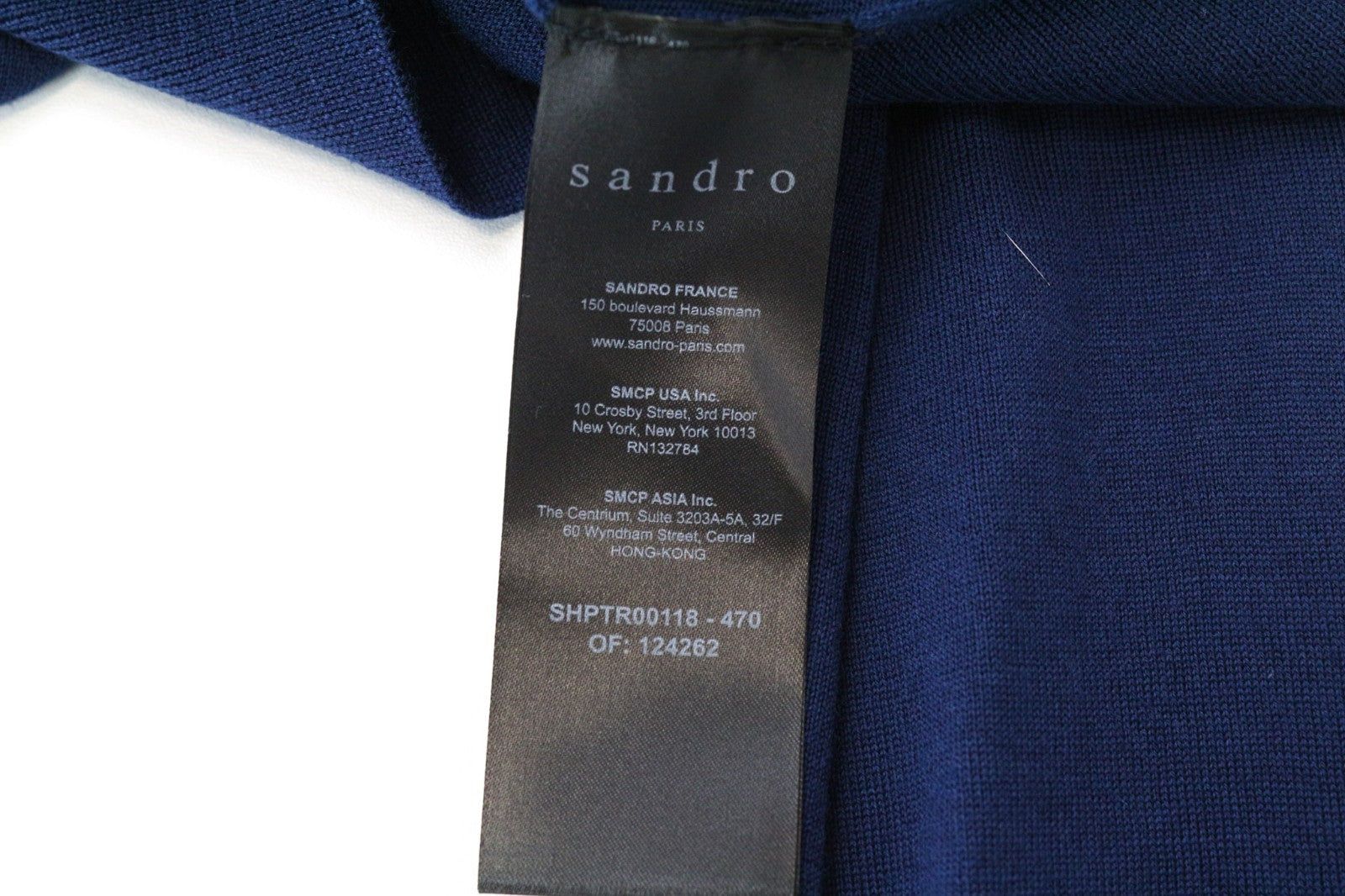 SANDRO Men Jumper XS Nay Blue Slim Sweater Crew Neck Tight-Knitted Pure Wool