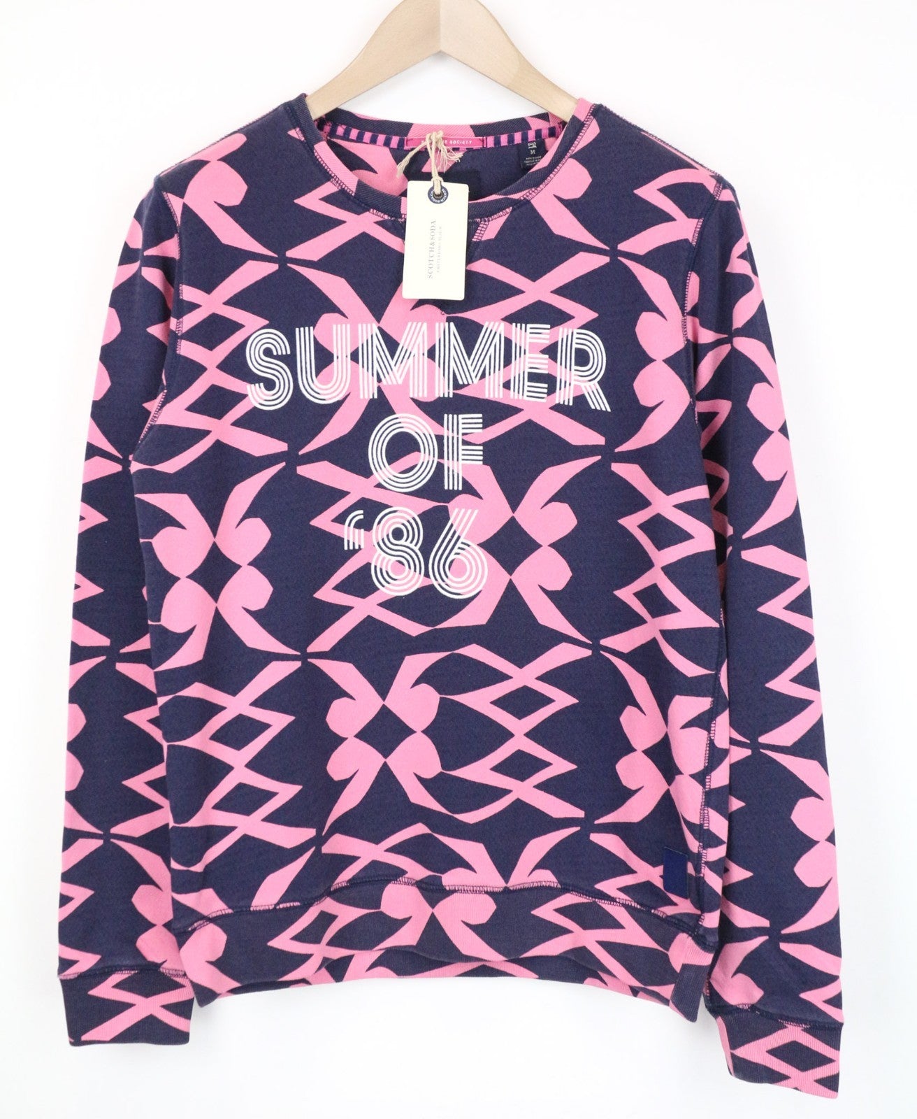 SCOTCH & SODA Men Sweatshirt M Pink Patterned Crew Neck Jersey Cotton Fleece