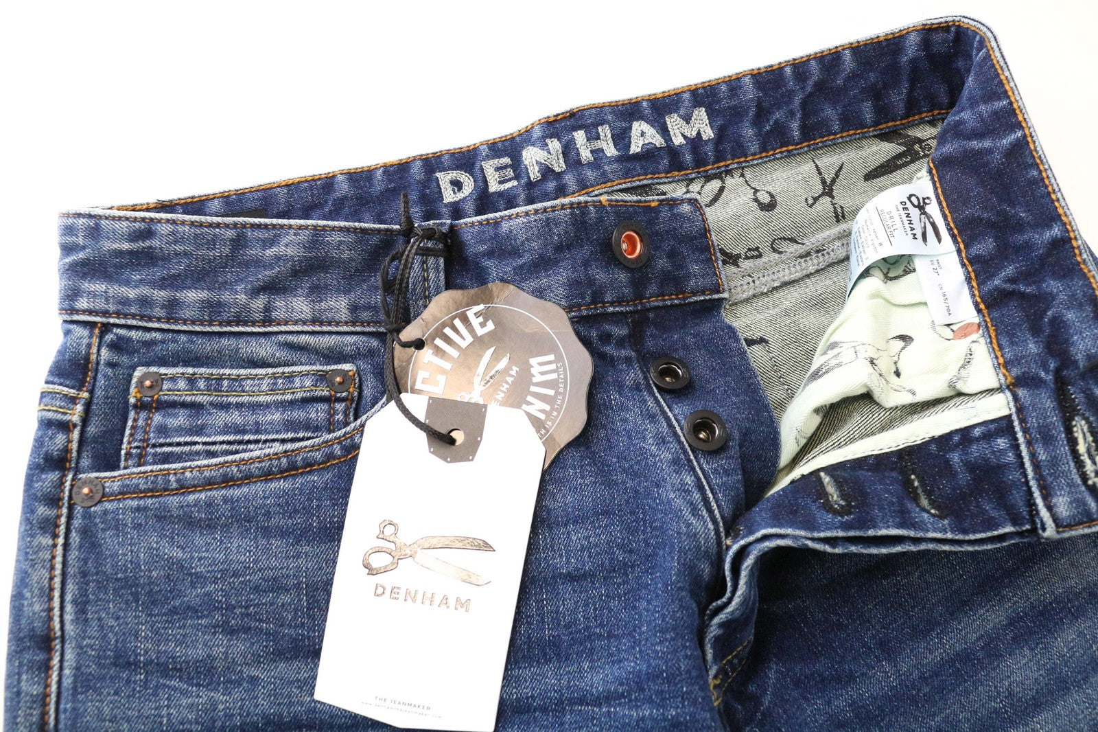 DENHAM Drill Men Jeans W27/L32 Blue Slim Tapered Fit Classic Buttoned Stretch