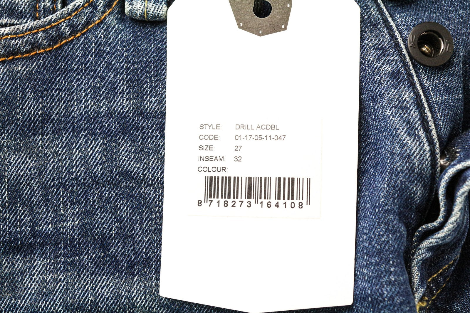 DENHAM Drill Men Jeans W27/L32 Blue Slim Tapered Fit Classic Buttoned Stretch
