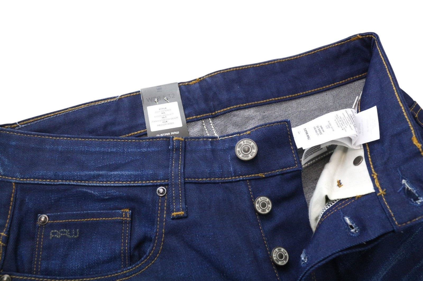 G-STAR RAW Men Jeans W28/L32 Dark Blue Tapered Fit Buttoned Stretch Whiskered
