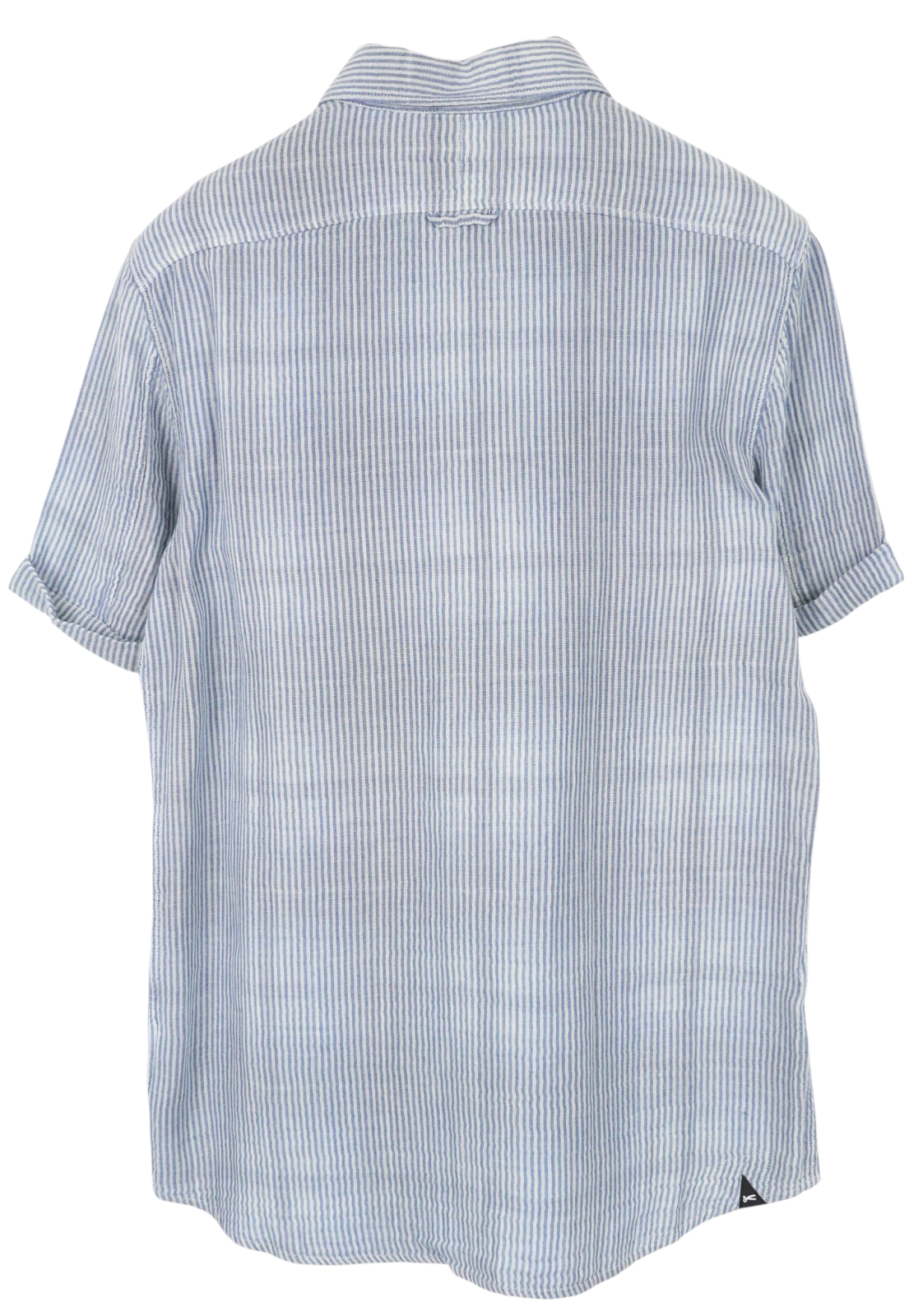 DENHAM Ford Men Shirt M Blue Striped Short Sleeve Button-Down Melange Cotton