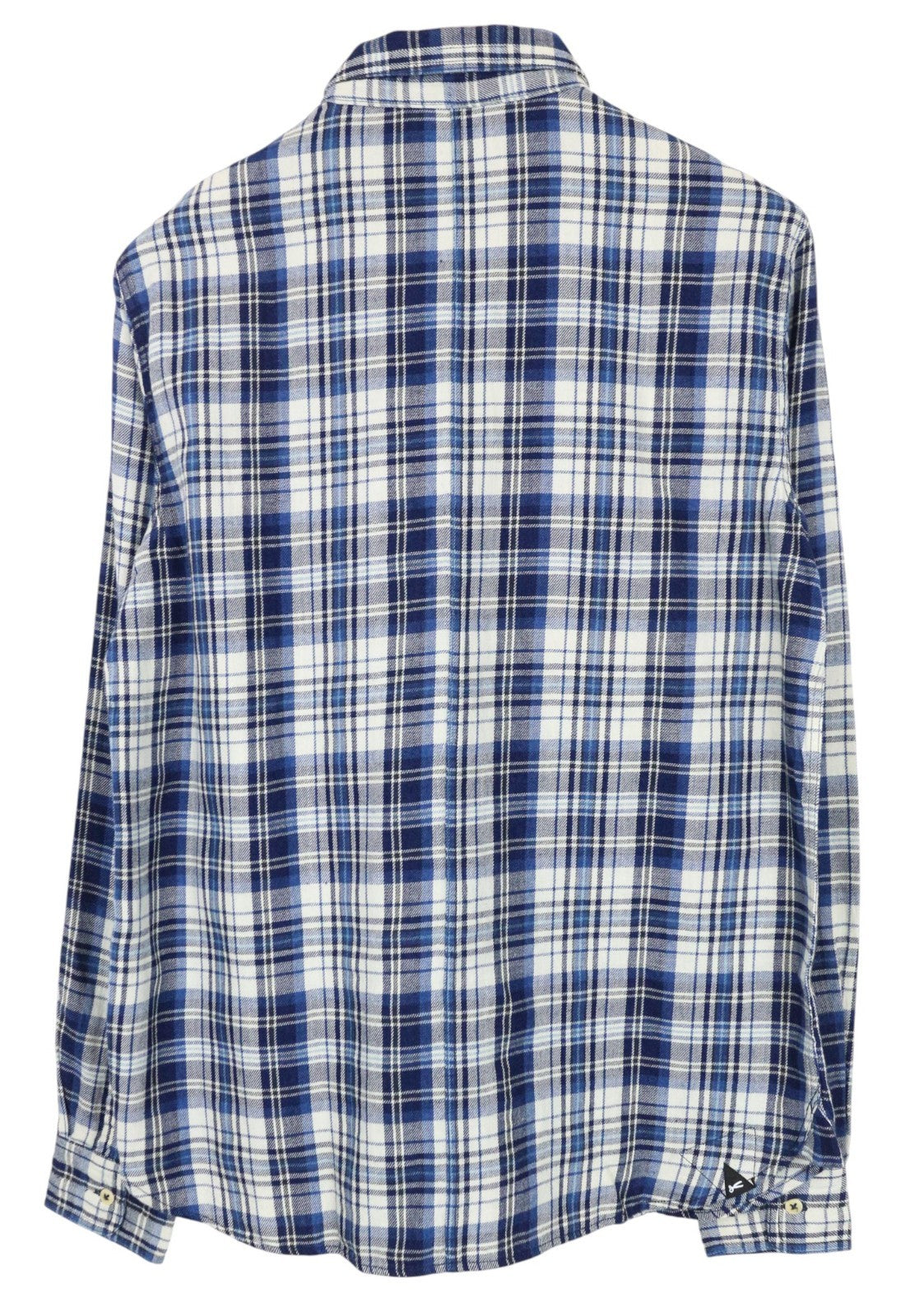DENHAM Edged Men Shirt S Blue Tartan Check Print Melange Pure Cotton Classic