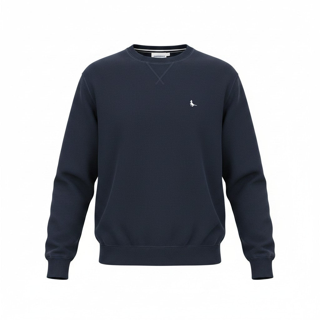 JACK WILLS Men Sweatshirt S Navy Blue Crew Neck Jersey Brushed Fleece Cotton