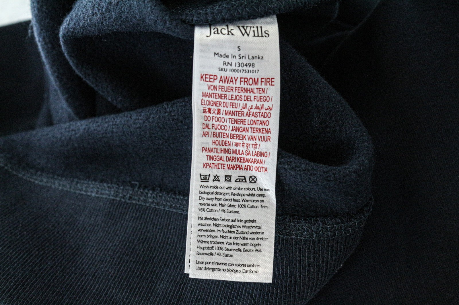 JACK WILLS Men Sweatshirt S Navy Blue Crew Neck Jersey Brushed Fleece Cotton