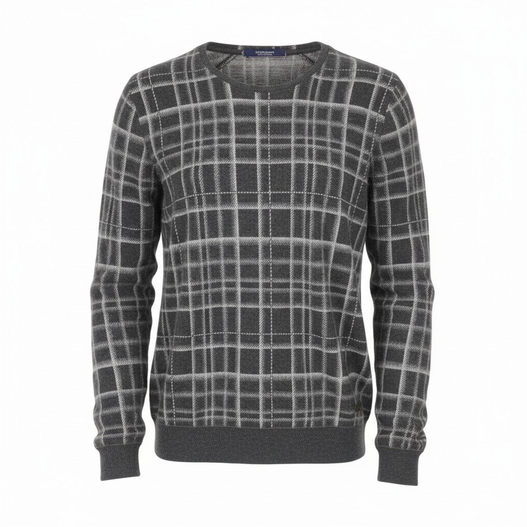 SCOTCH & SODA Men Sweatshirt ~S Mid Grey Tartan Checked Melange Round Neck