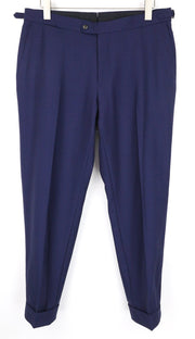 SUITSUPPLY Brescia Men Trousers UK42R Navy Blue Slim Melange Pure Wool Turn-Up