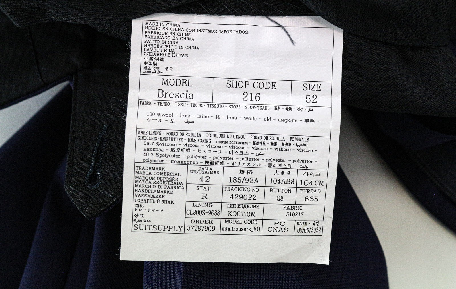 SUITSUPPLY Brescia Men Trousers UK42R Navy Blue Slim Melange Pure Wool Turn-Up