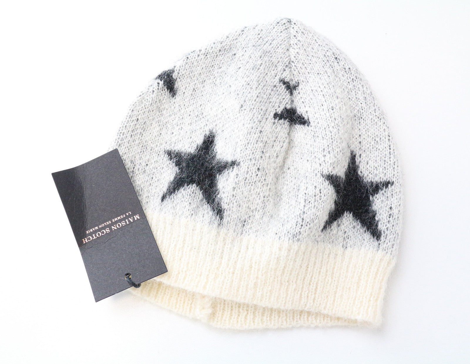 MAISON SCOTCH Women Hat One Size Off-White Beanie 2-Pack Wool Mohair Stars Knit