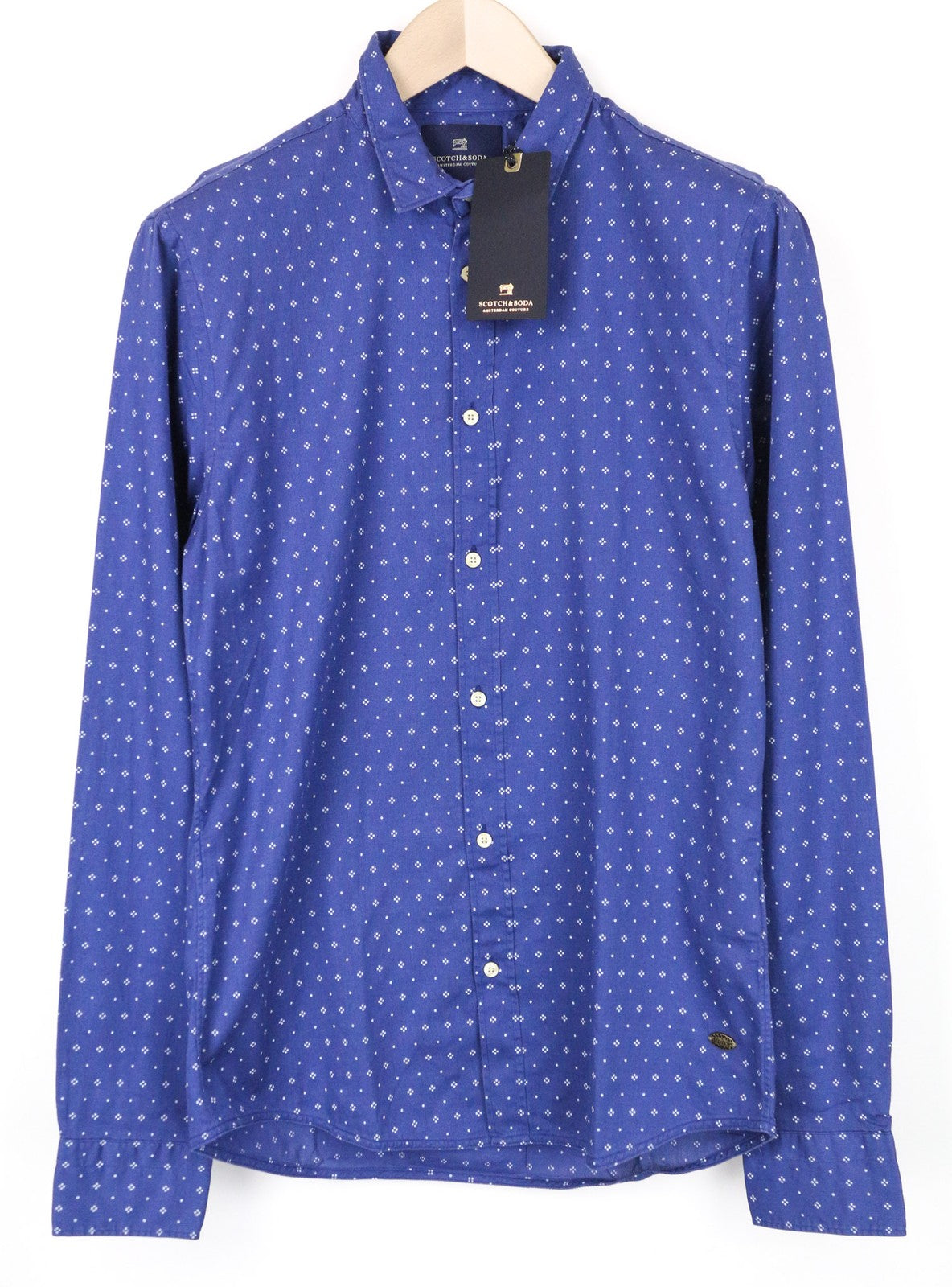SCOTCH & SODA Ams Couture Men Shirt M Blue Pure Cotton Patterned Long Sleeved