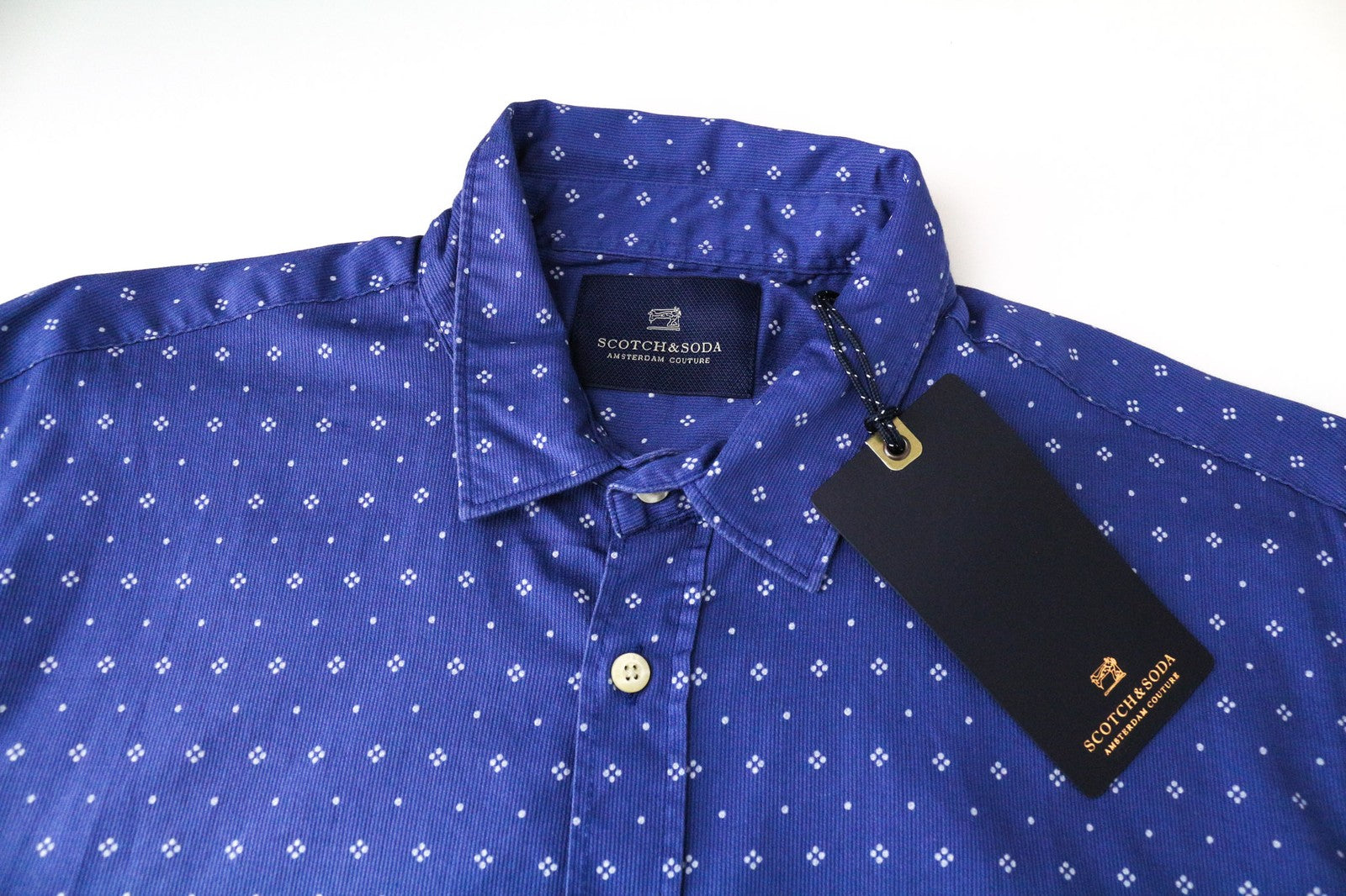 SCOTCH & SODA Ams Couture Men Shirt M Blue Pure Cotton Patterned Long Sleeved