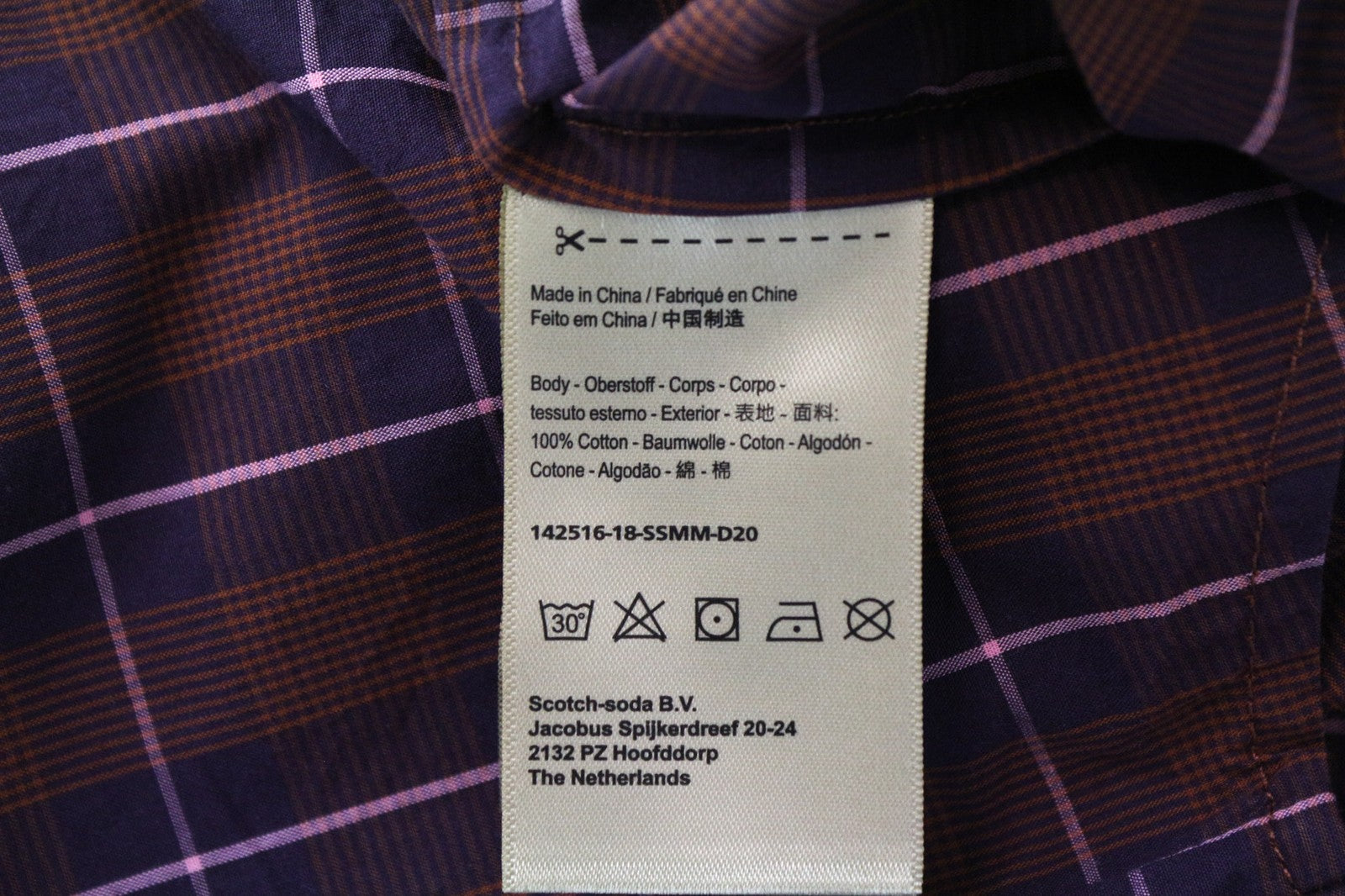 SCOTCH & SODA Ams Couture Men Shirt S Pure Cotton Purple Brown Checked Pattern