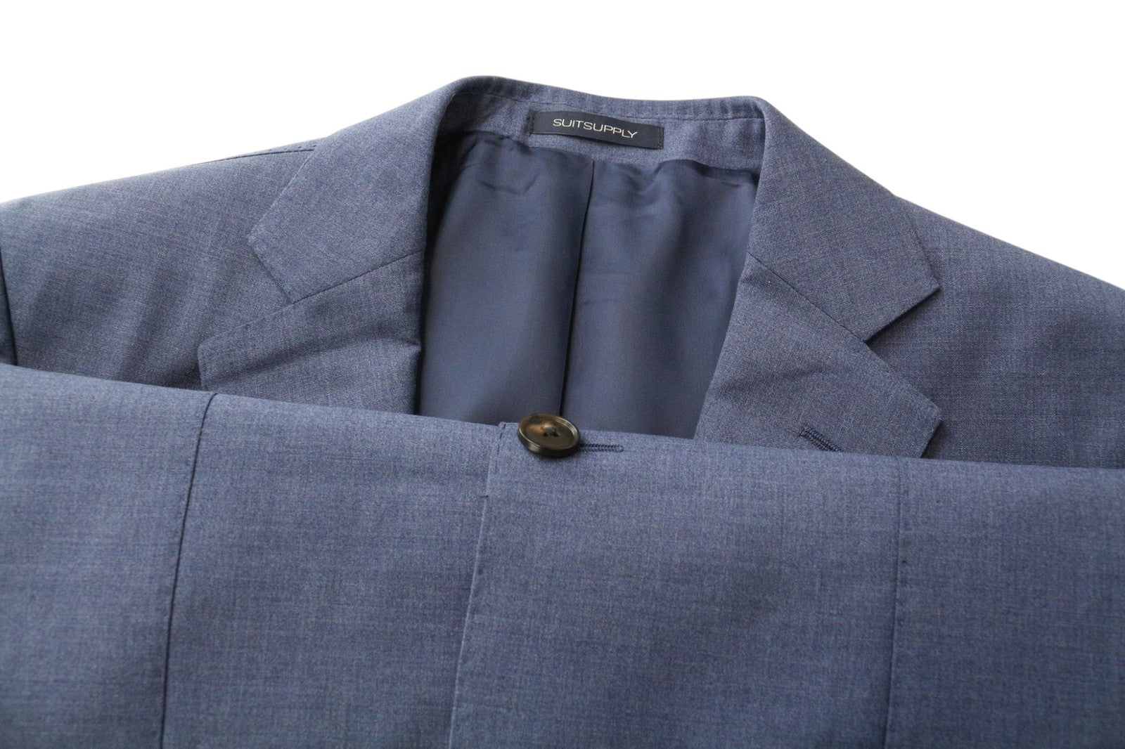 SUITSUPPLY Napoli Men Suit UK34R Pure Wool Super 110's Blue Lined 2 Piece