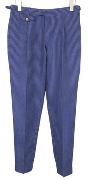 SUITSUPPLY Brentwood Men Trousers UK38R Blue Linen Cotton Striped Pleated