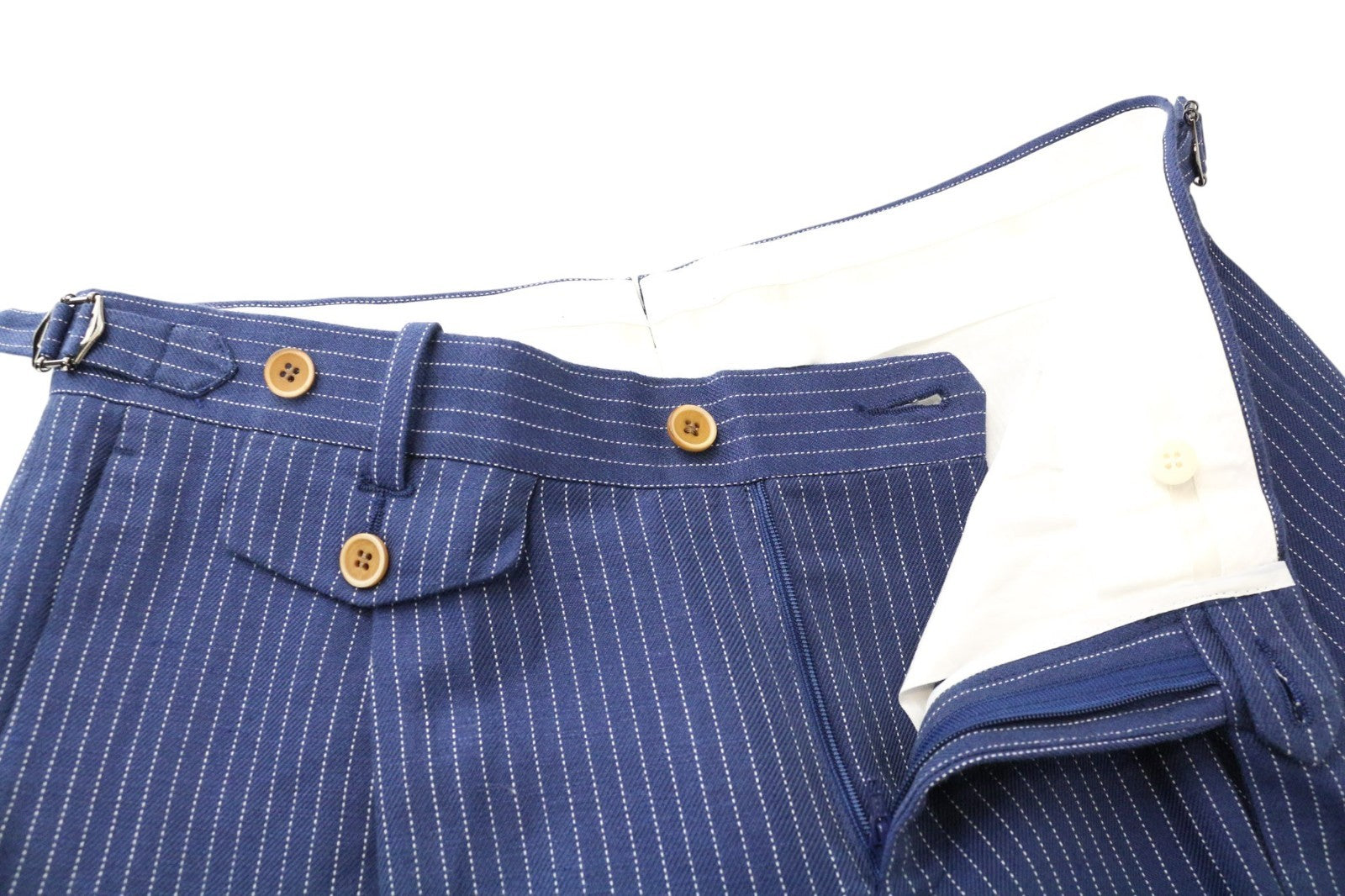 SUITSUPPLY Brentwood Men Trousers UK38R Blue Linen Cotton Striped Pleated