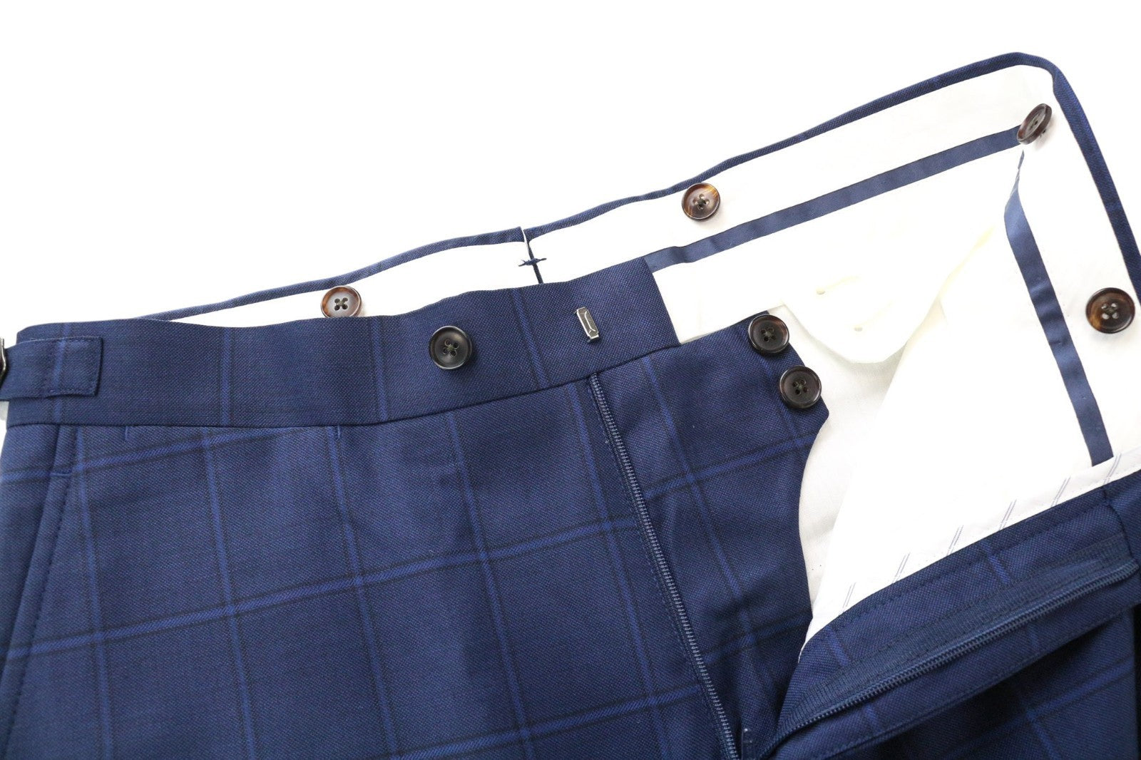 SUITSUPPLY La Spalla Men Trousers UK34R Blue Pure Wool Checked Pleated Formal