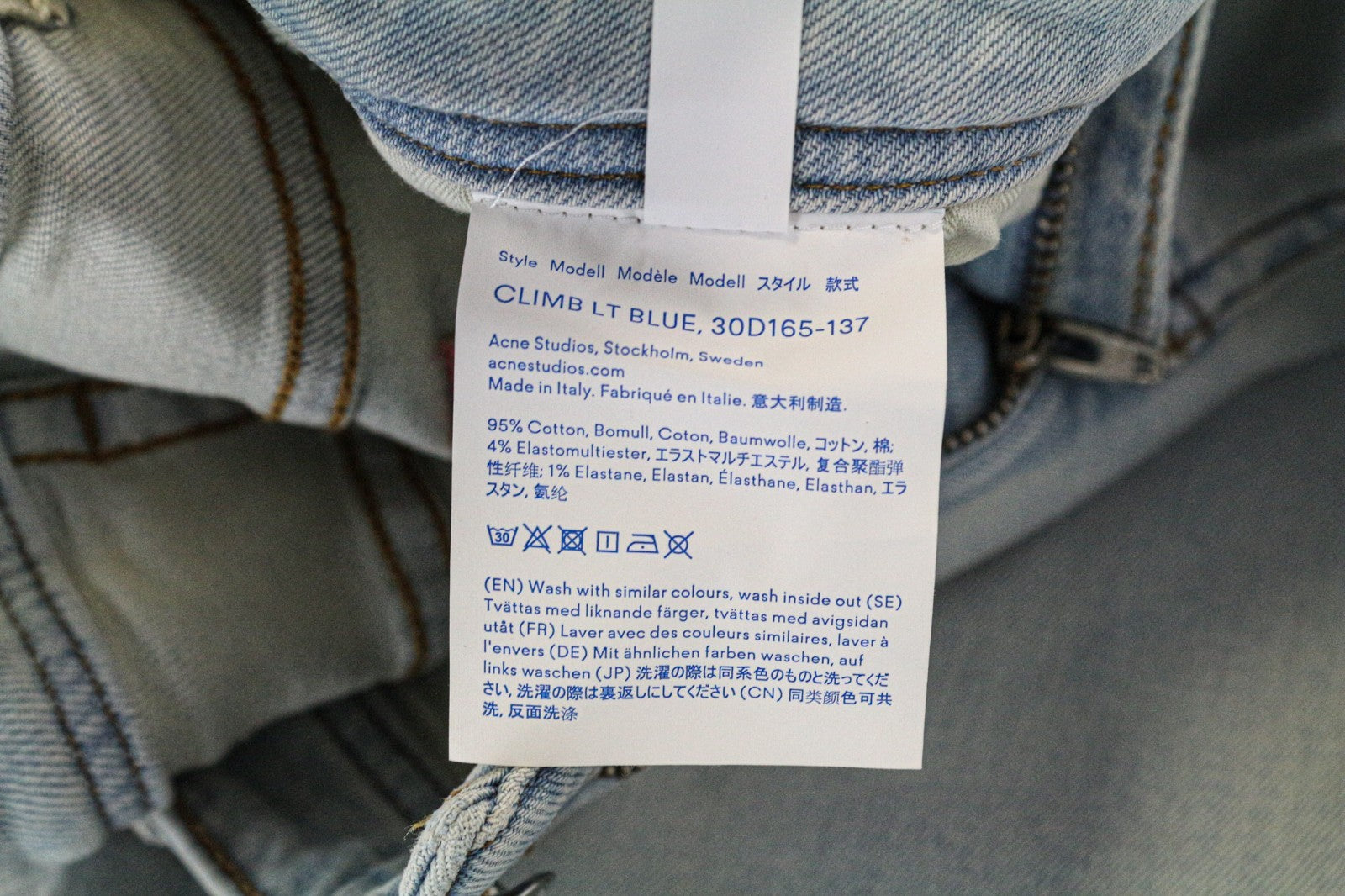 ACNE STUDIOS Climb Women Jeans W28/L34 Skinny Fit Washed Blue Cotton Stretch