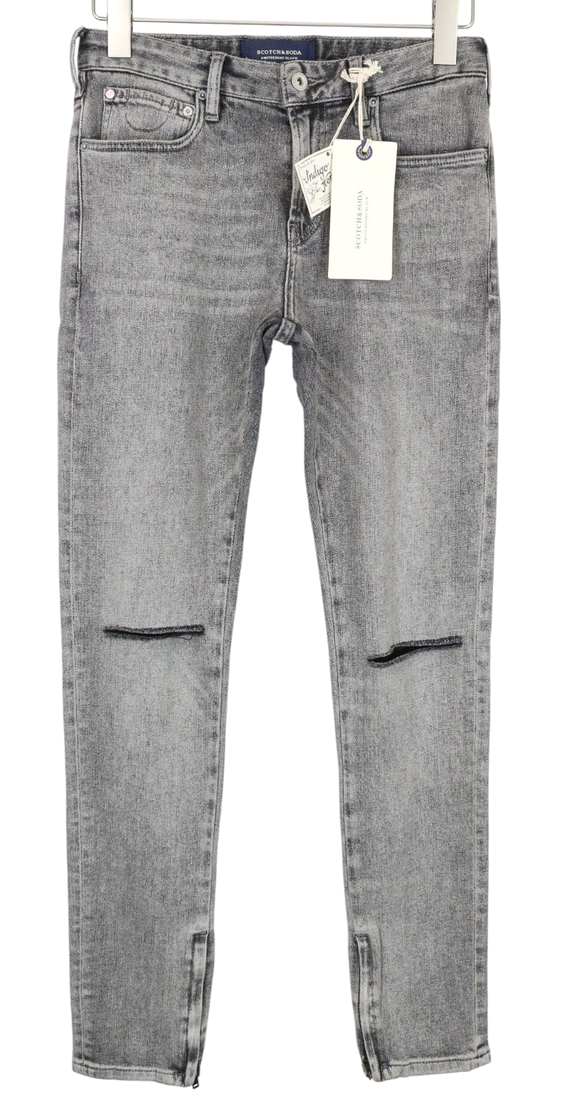 SCOTCH & SODA Skim X Women Jeans W28/L32 Skinny Grey Cotton Stretch Ripped Knee