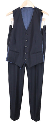 SUITSUPPLY Ferrara Men Suit UK34R Waistcoat Trousers Pure Wool Navy 2 Piece