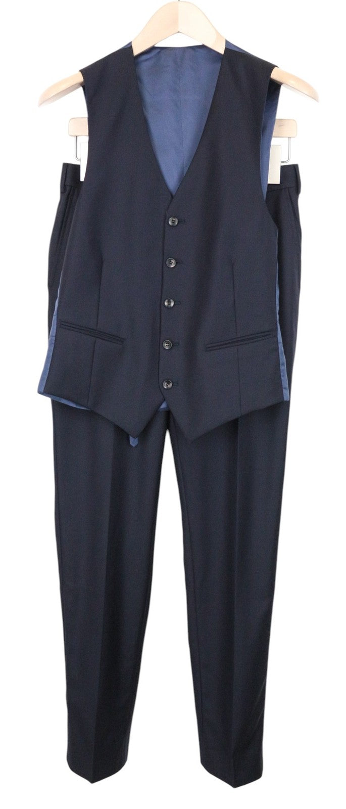 SUITSUPPLY Ferrara Men Suit UK34R Waistcoat Trousers Pure Wool Navy 2 Piece