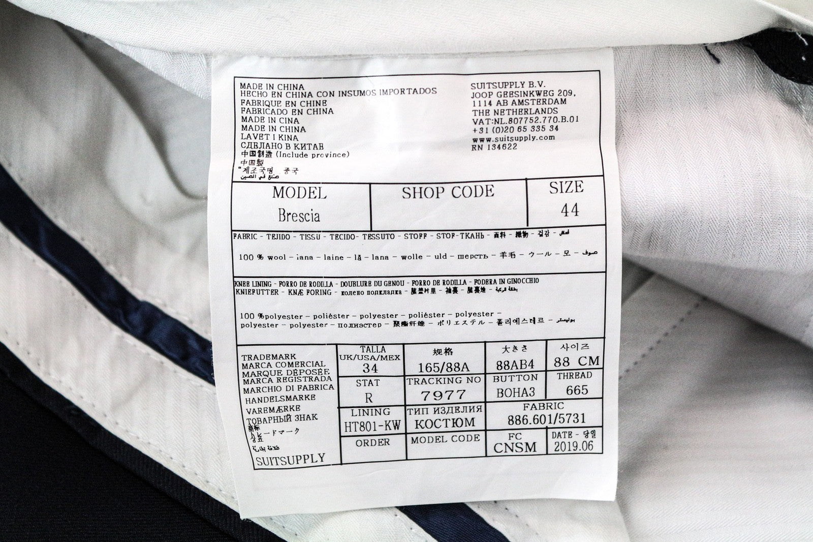 SUITSUPPLY Ferrara Men Suit UK34R Waistcoat Trousers Pure Wool Navy 2 Piece