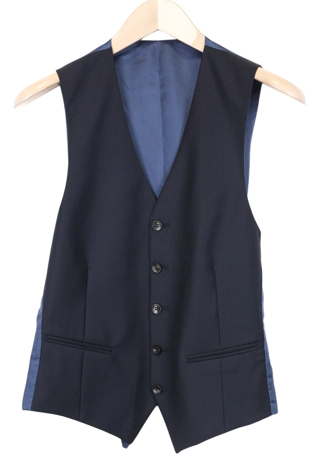 SUITSUPPLY Ferrara Men Suit UK34R Waistcoat Trousers Pure Wool Navy 2 Piece