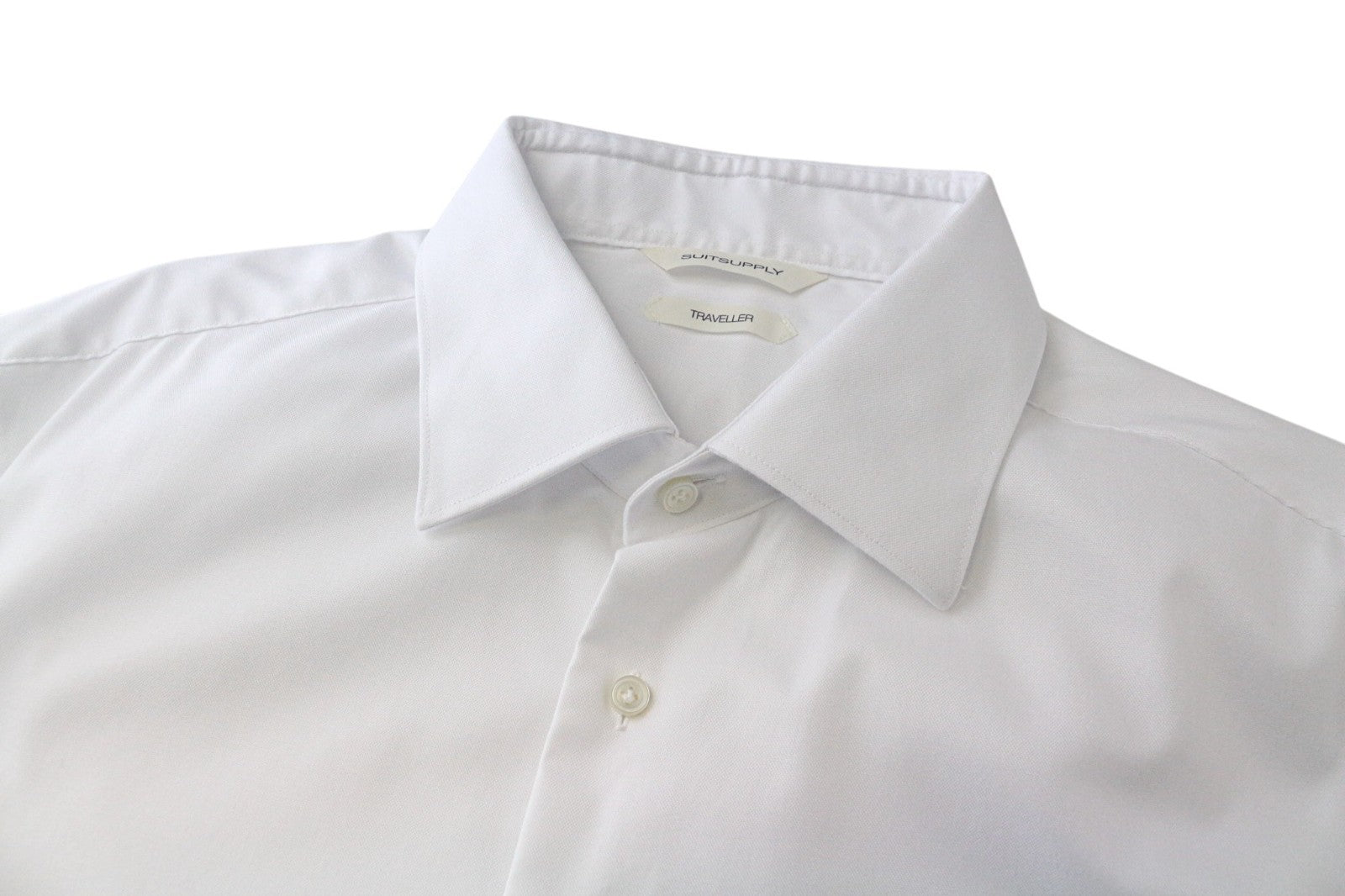 SUITSUPPLY Traveller Men Shirt 43 Slim White Pure Cotton Spread Collar Formal