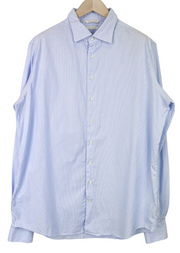 SUITSUPPLY Men Shirt 45L/17 3/4L Slim Blue Pure Cotton Striped Button-Up
