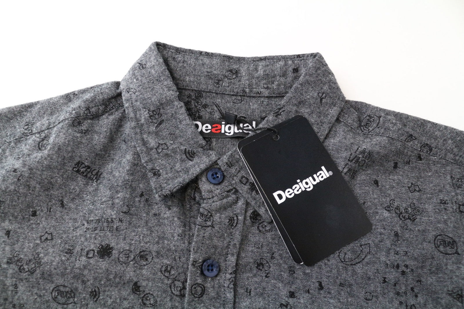 DESIGUAL Didac Men Shirt S Grey Pure Cotton Patterned Long Sleeve