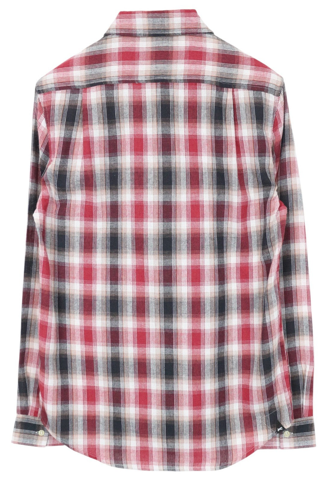 DENHAM Simpler Men Shirt M Red Cotton Blend Checked Long Sleeved Pocketed