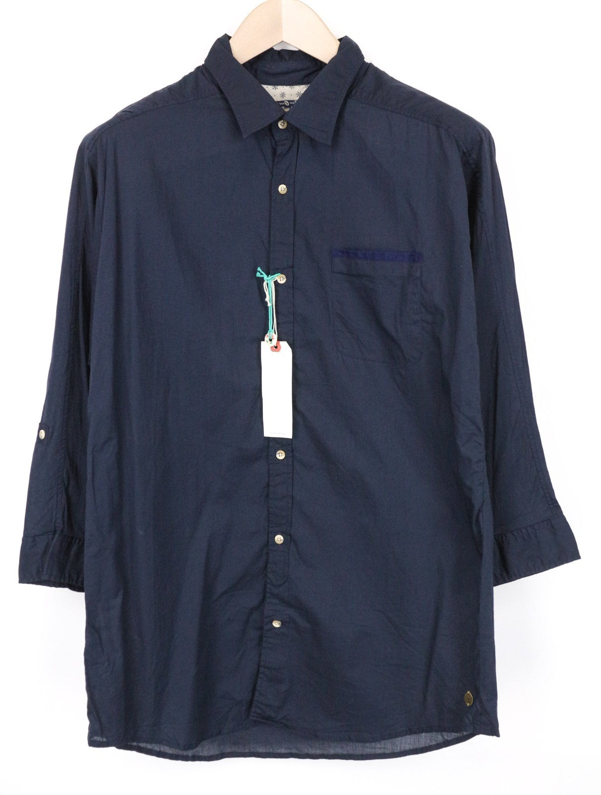 SCOTCH & SODA Ams Couture Men Shirt ~M Navy Blue Pocketed Button-Up 3/4 Sleeve