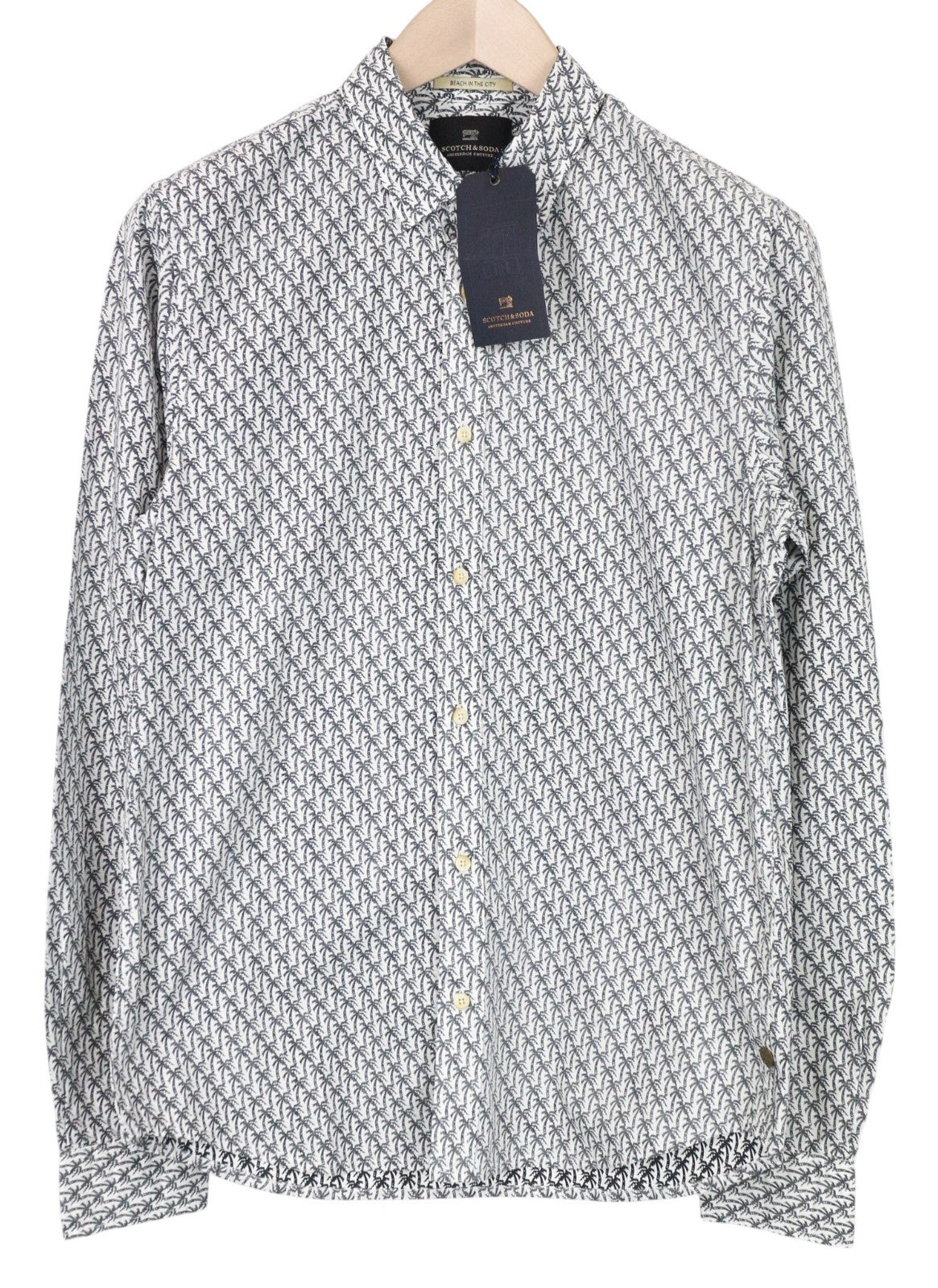 SCOTCH & SODA Ams Couture Men Shirt S White Black Palm Patterns Pure Cotton