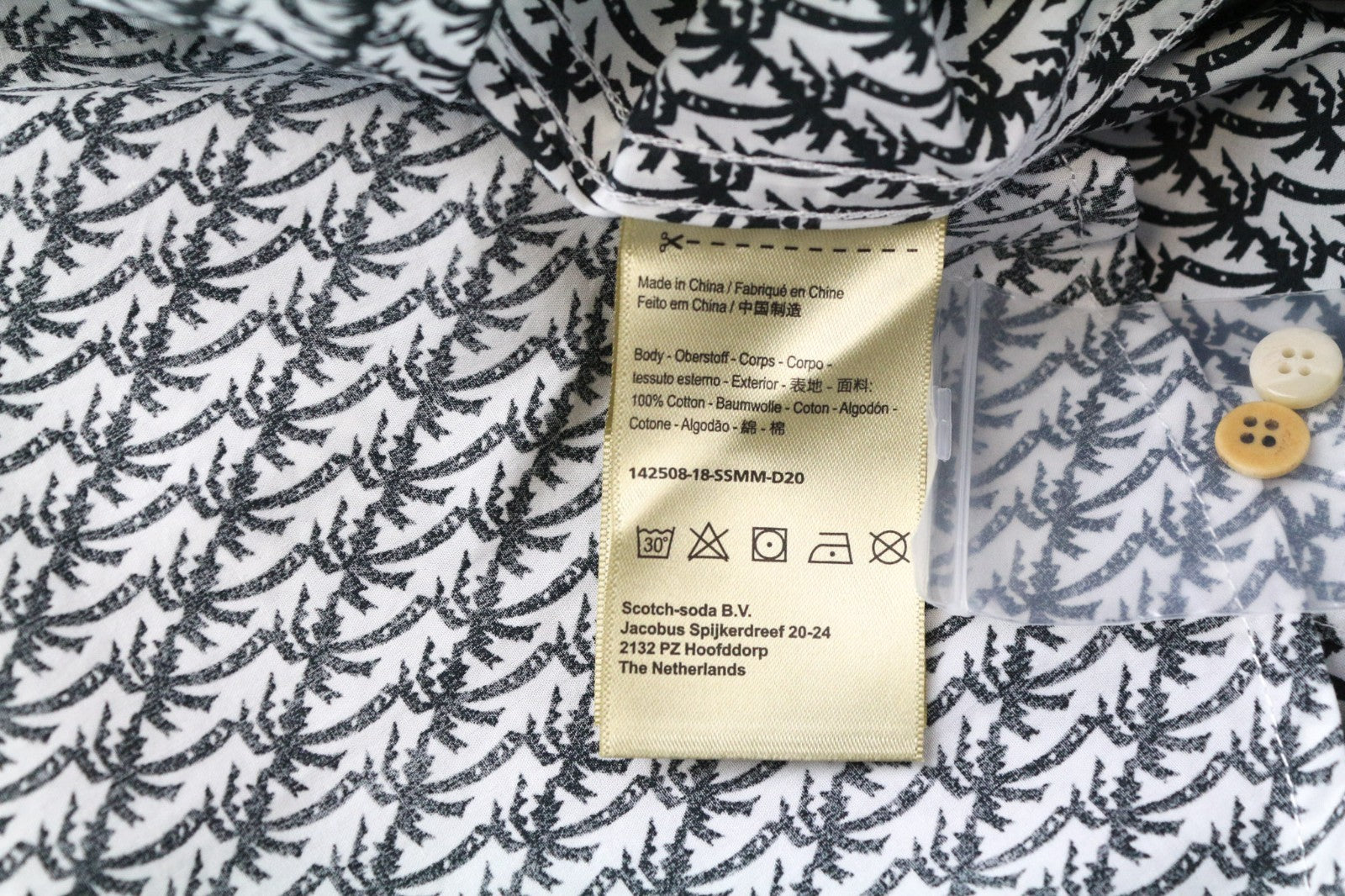 SCOTCH & SODA Ams Couture Men Shirt S White Black Palm Patterns Pure Cotton