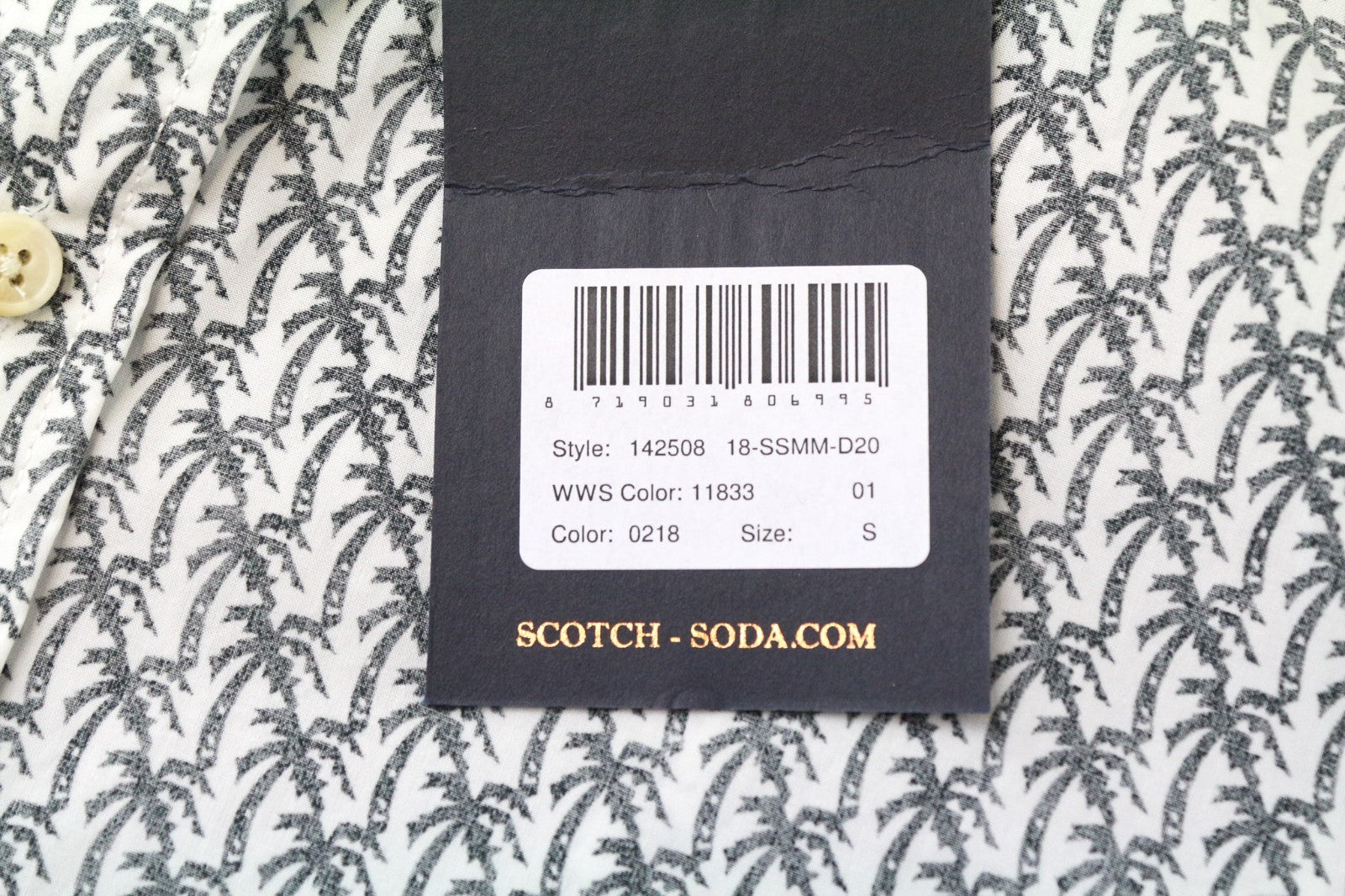 SCOTCH & SODA Ams Couture Men Shirt S White Black Palm Patterns Pure Cotton