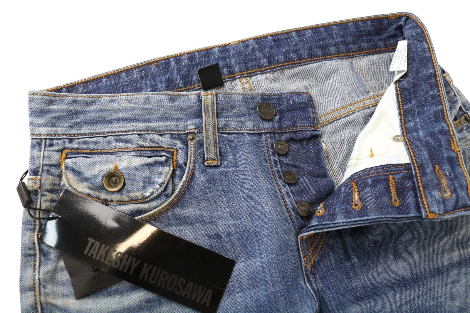TAKESHY KUROSAWA Men Jeans W30 Slim Fit Blue Pure Cotton Washed Aged Look