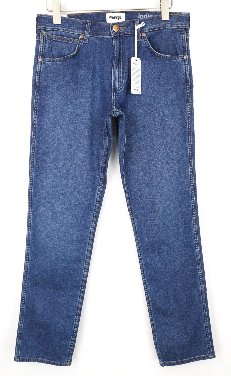 WRANGLER Greensboro Men Jeans W31/L34 Straight Wash Blue Cotton Stretch Denim