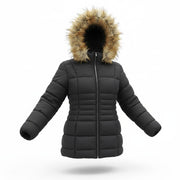 TUCANO URBANO Furbet Women Jacket L Black Thermal Padded Faux Fur Hooded Zipped
