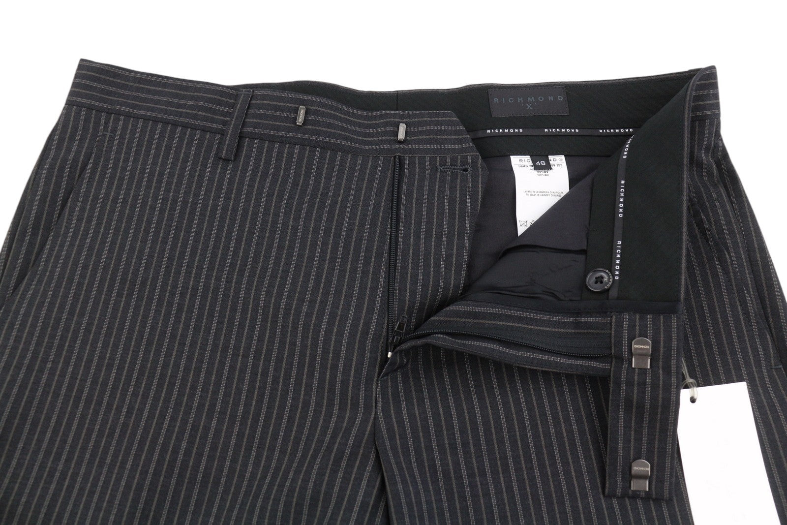 RICHMOND X Men's Trousers 48 / W33 Grey Melange Wool Tapered Pinstripe