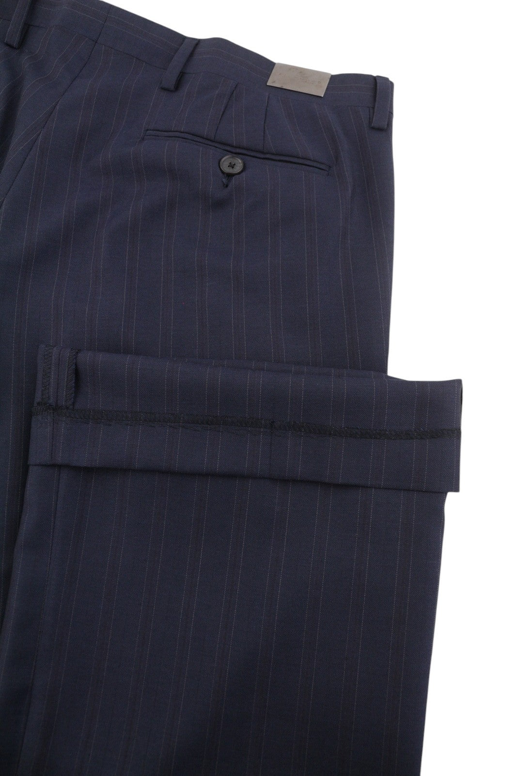 JOHN RICHMOND Women's Trousers EU44 / W33 Navy Pinstriped Wool Flare