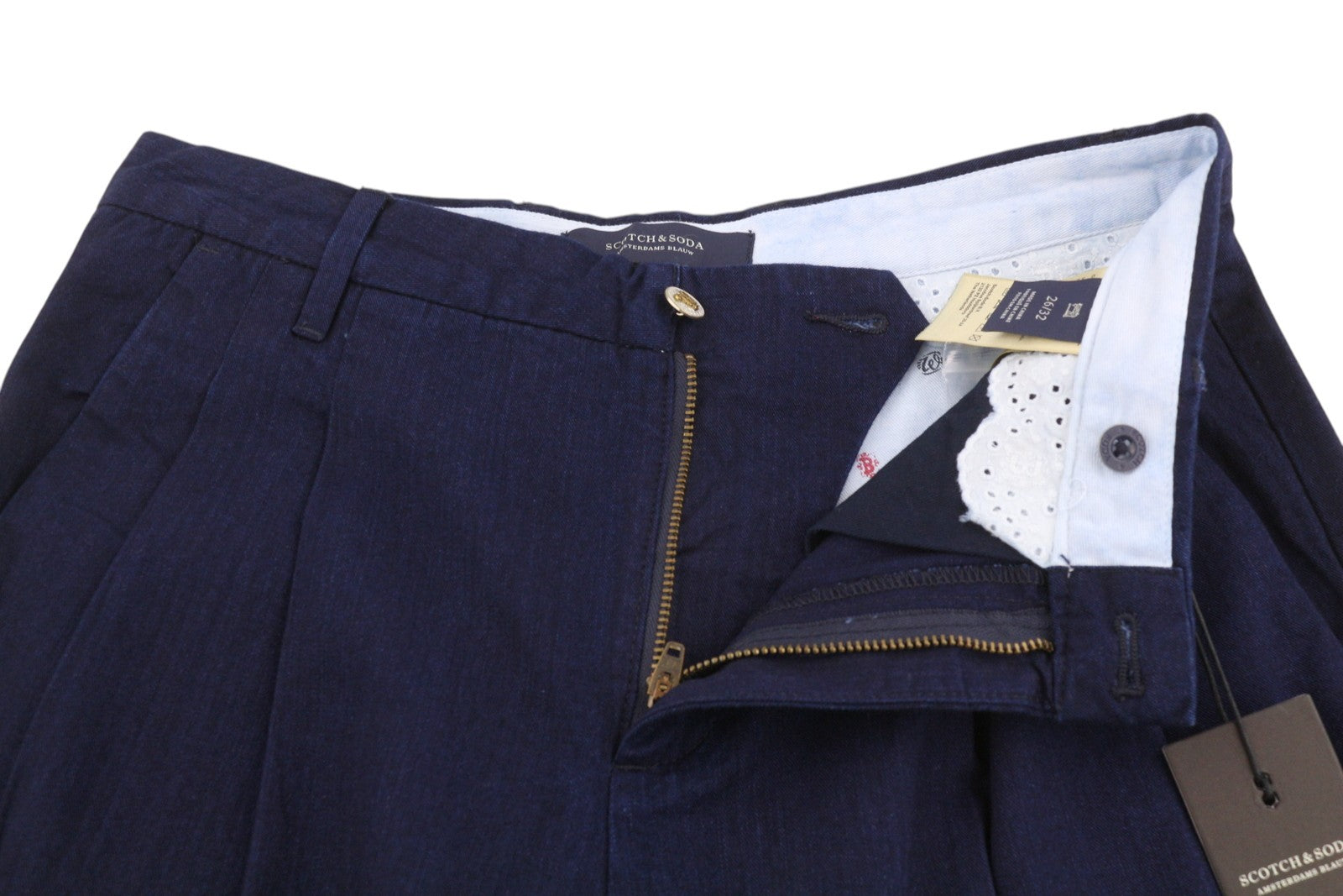 SCOTCH & SODA Women's Trousers W26/L32 Navy Pleated Cropped Loose Fit