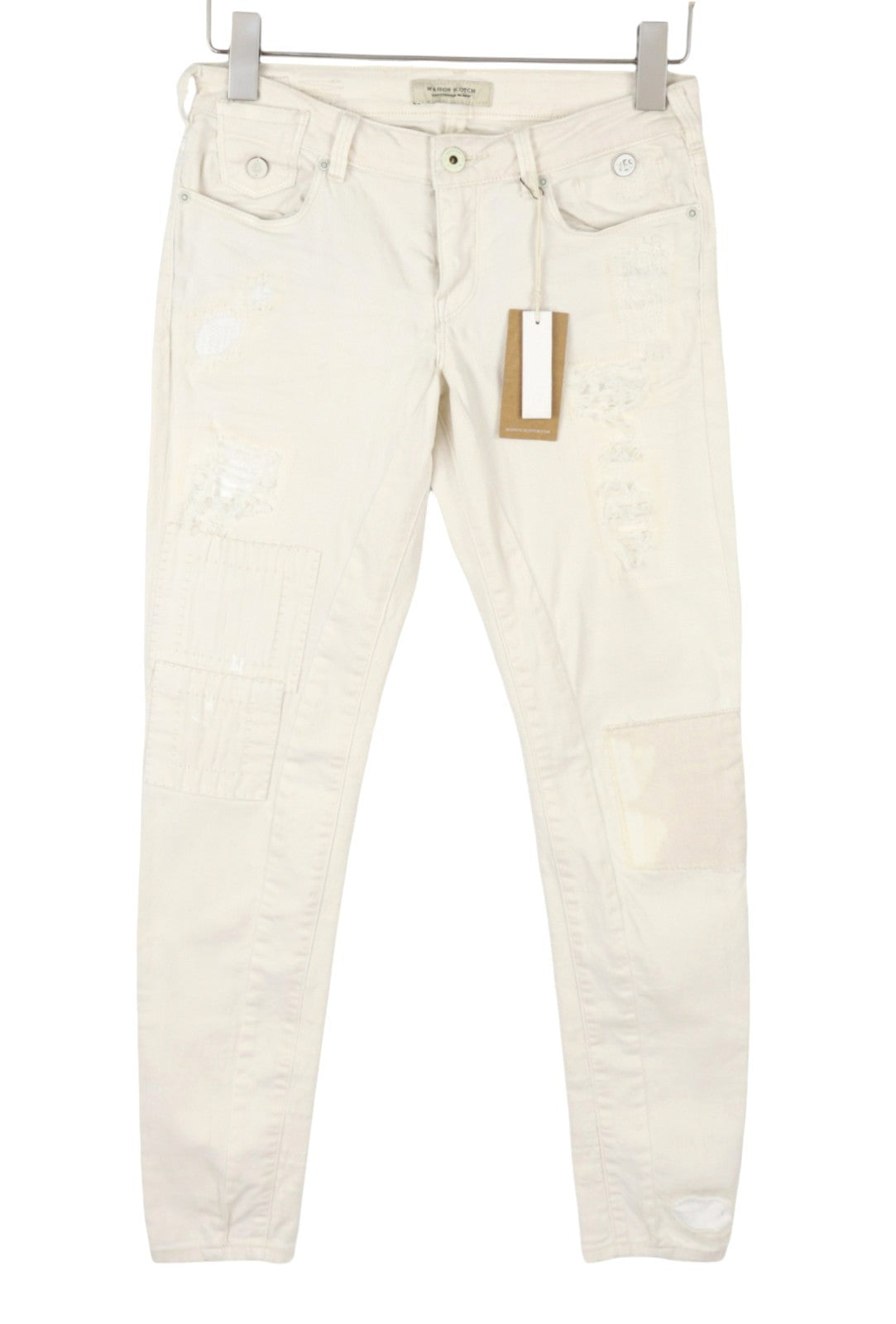 MAISON SCOTCH La Parisienne Women's Jeans W28 Ivory Skinny Distressed Patch