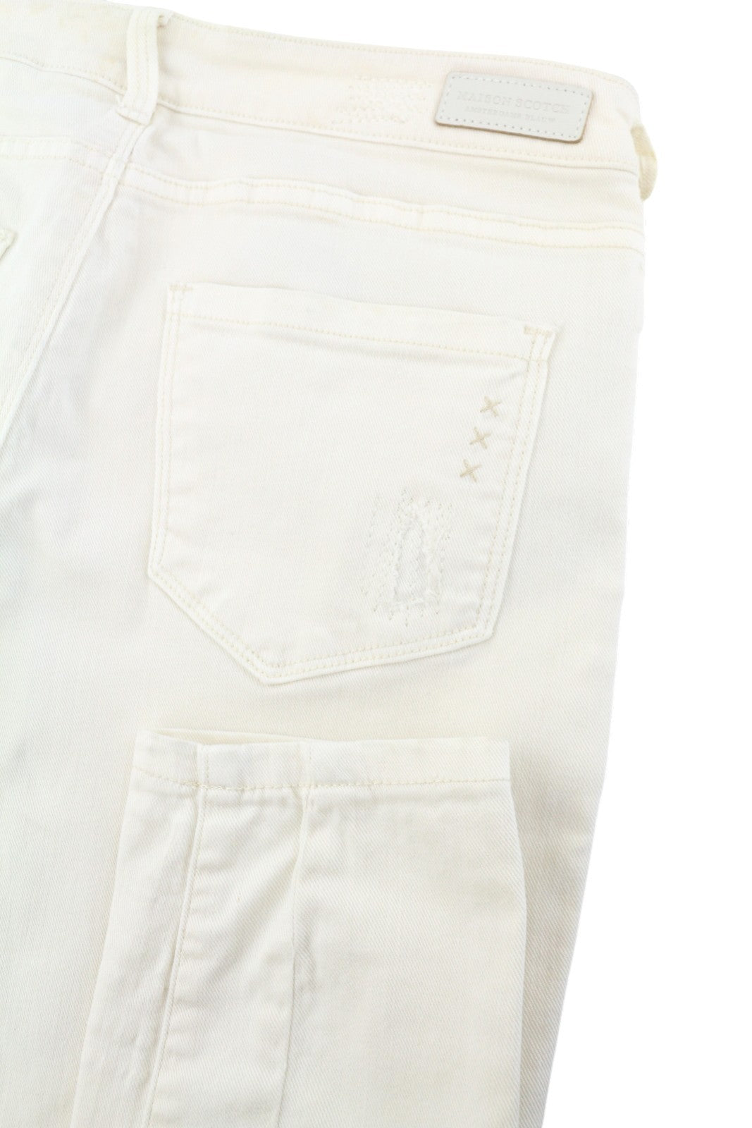 MAISON SCOTCH La Parisienne Women's Jeans W28 Ivory Skinny Distressed Patch