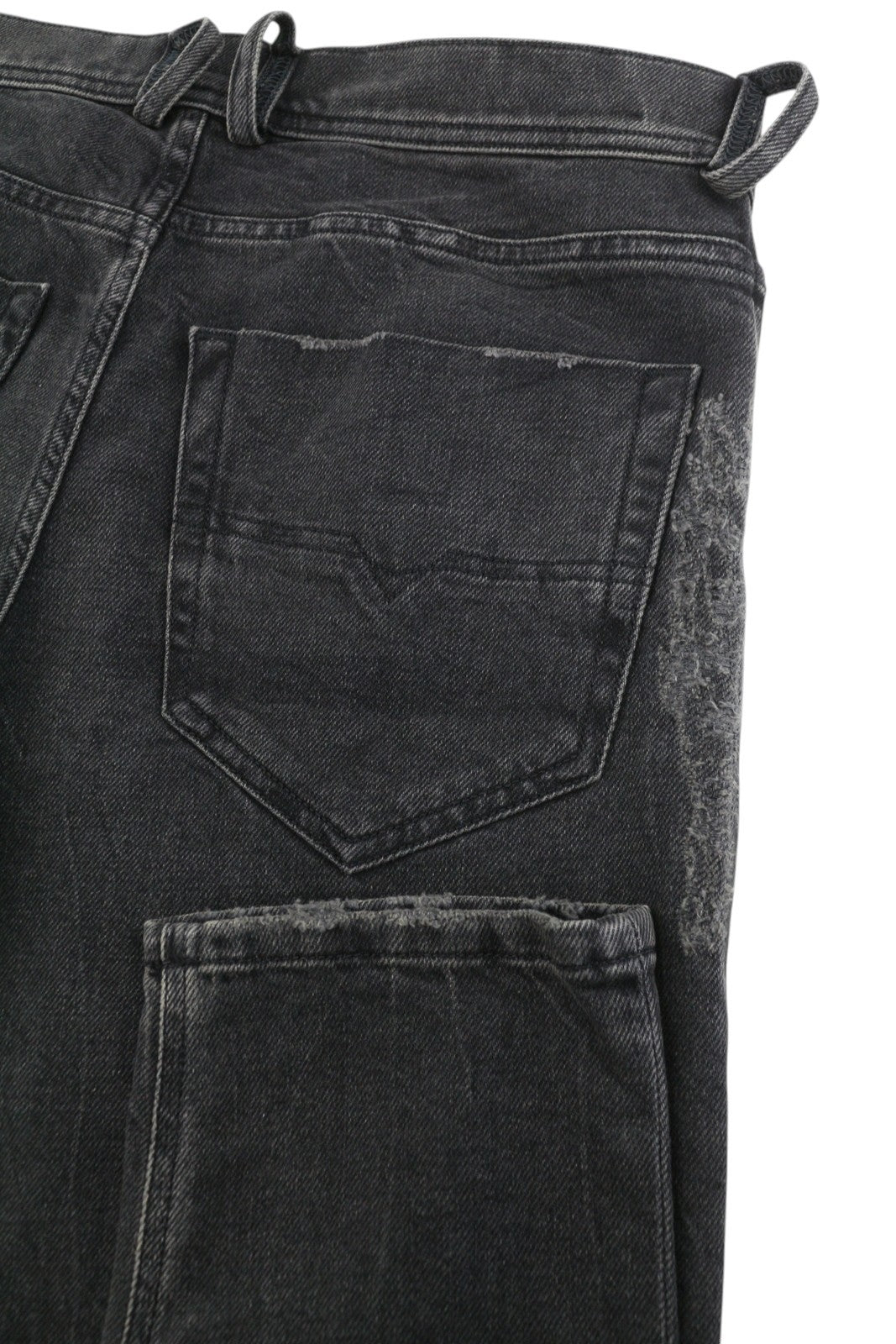 DIESEL Tepphar 085AJ Men's Jeans W32/L34 Black Slim Fit Whisker Distress