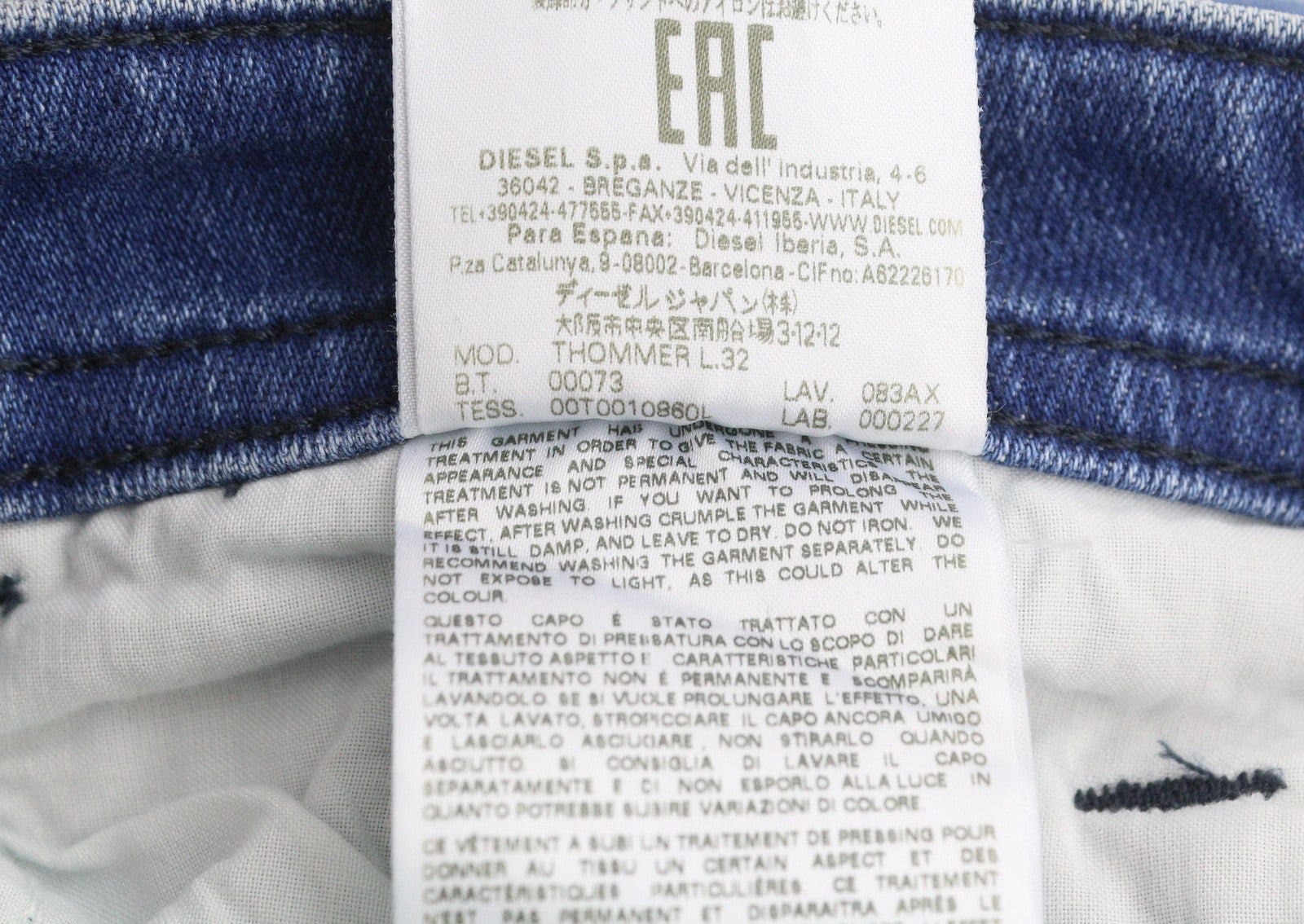 DIESEL Thommer 083AX Men's Jeans W28/L32 Blue Faded Slim Leg Distress
