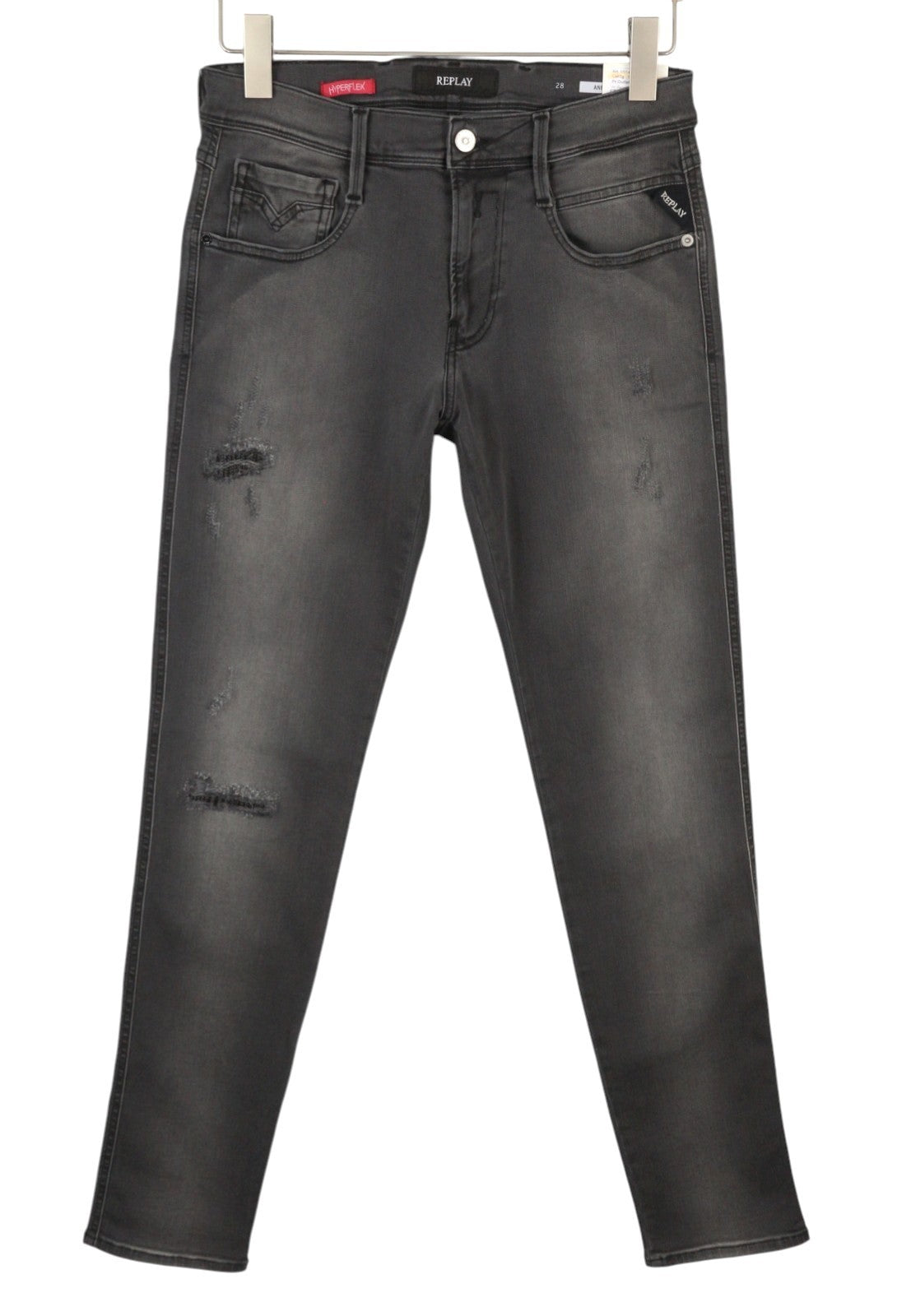 REPLAY Anbass Hyperflex Men's Jeans W28/L32 Grey Slim Faded Distressed