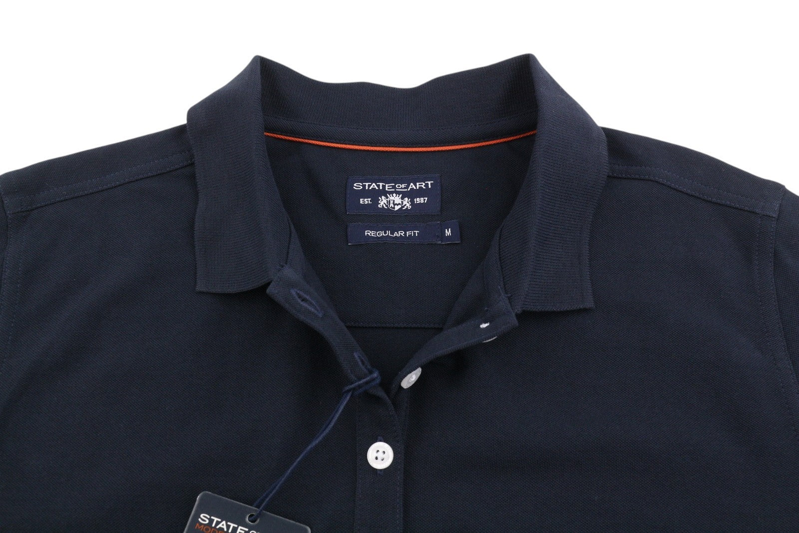 STATE OF ART Men's Polos M Dark Blue Cotton Half Button Short Sleeve