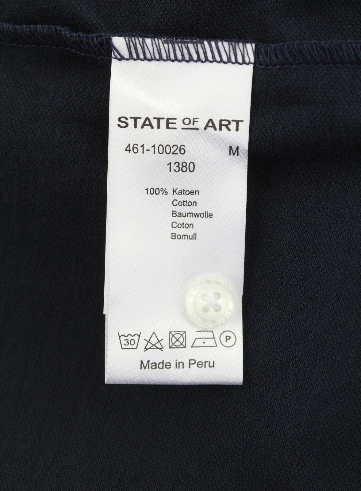 STATE OF ART Men's Polos M Dark Blue Cotton Half Button Short Sleeve
