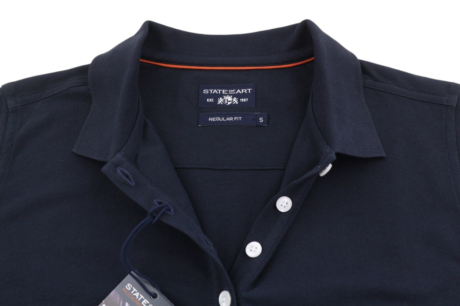 STATE OF ART Men's Polos S Dark Blue Cotton Half Button Short Sleeve